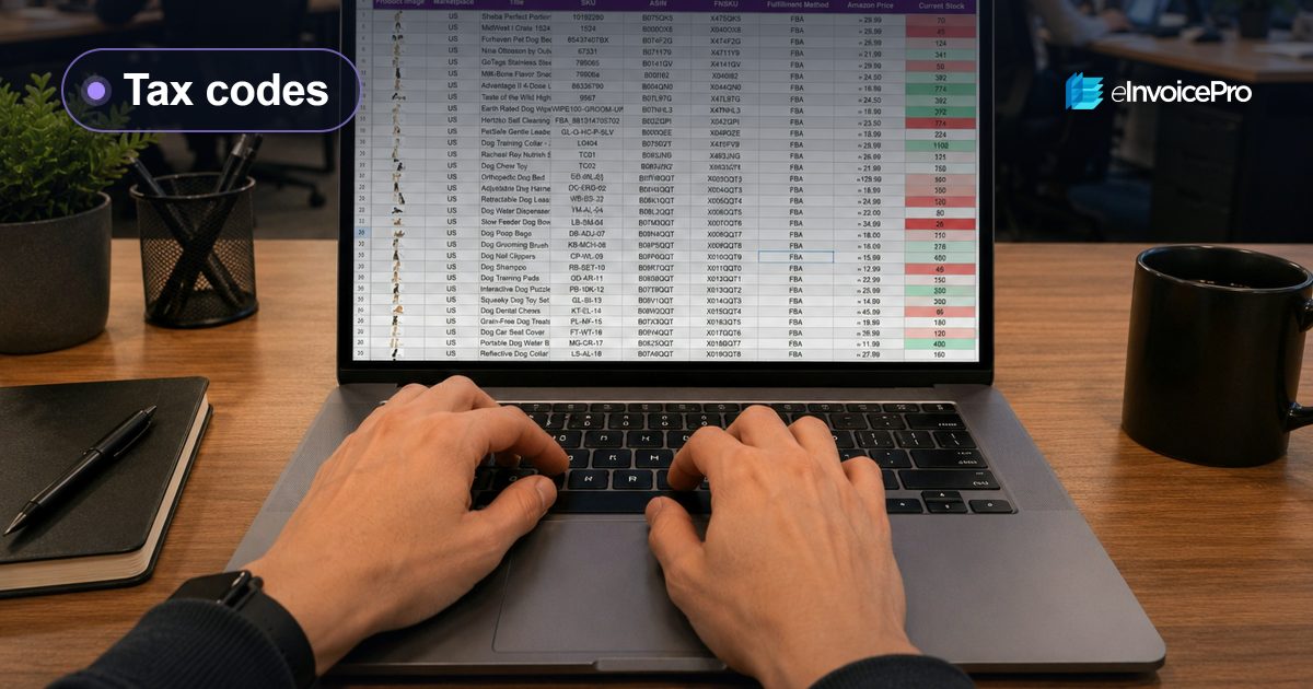 Hands typing on a laptop showing a spreadsheet