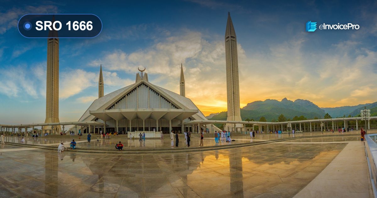 Faisal Mosque in Islamabad at sunset